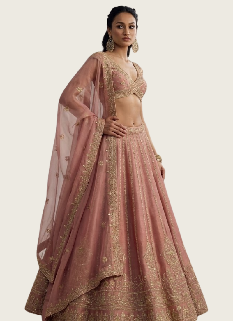 Fancy Fabric Lehenga Choli with Zari & Sequins Embroidery + Net Dupatta