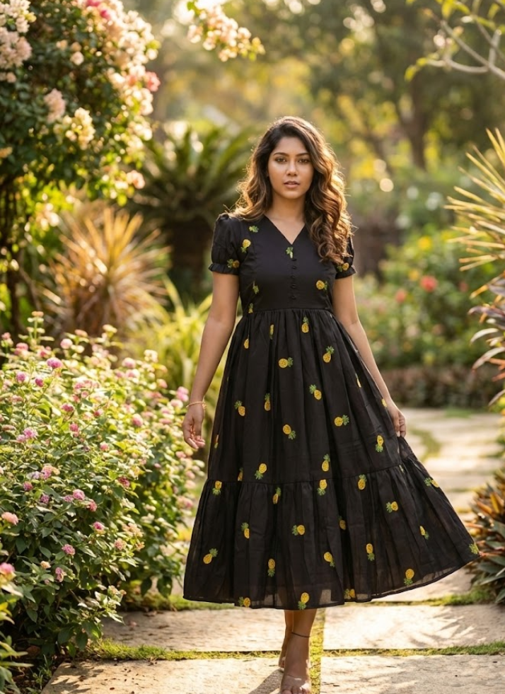 Premium Mull Cotton Anarkali Gown with Heart Embroidery Elegance