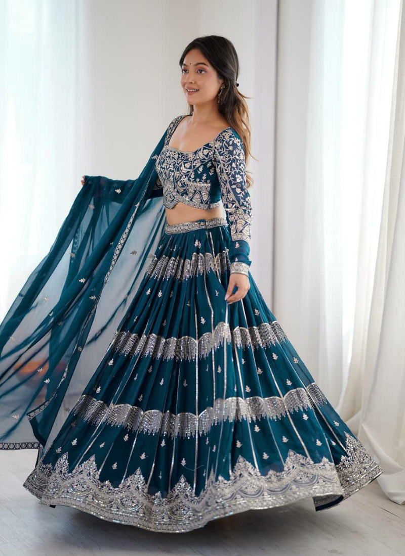 Faux Georgette Lehenga Choli with Embroidered Dupatta
