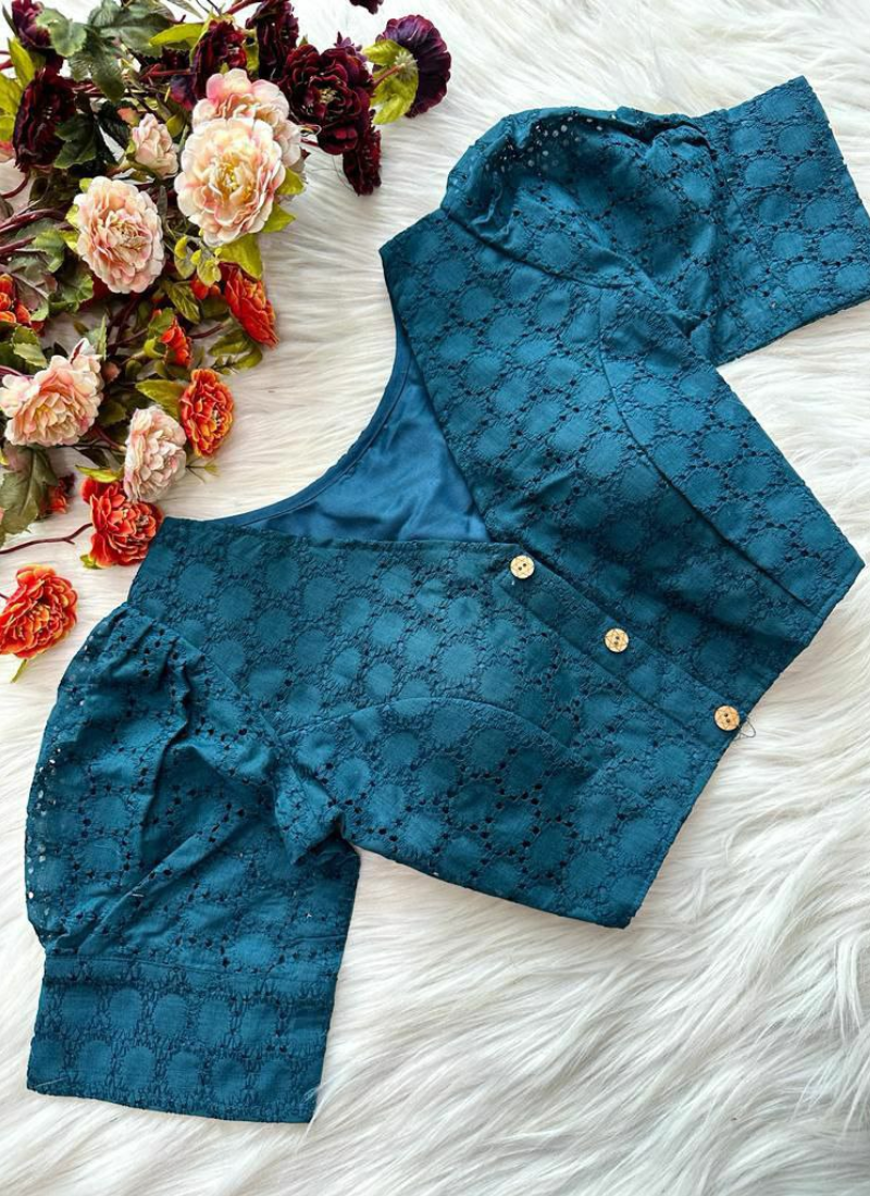 Pure Cotton Hakoba Puff Sleeve Blouse with Football Design