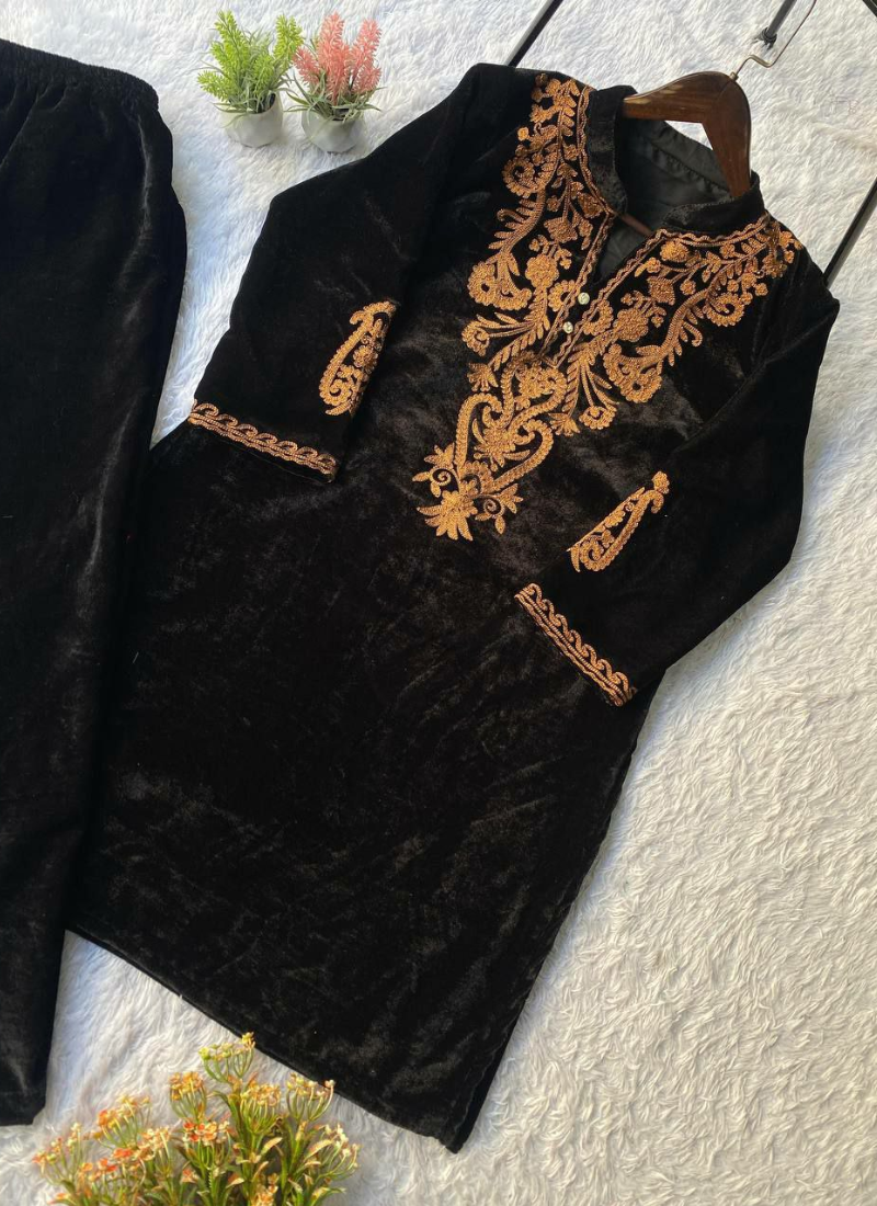 Velvet Embroidered Co‑Ord Set for Women (Kurti + Palazzo)