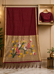 Cotton Paithani Saree – Zari Buttis & Pallu with Blouse 9