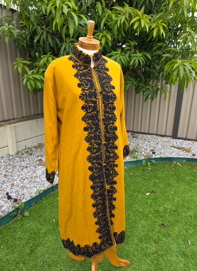 Kashmiri Pashmina Coat – Mustard Yellow Embroidered