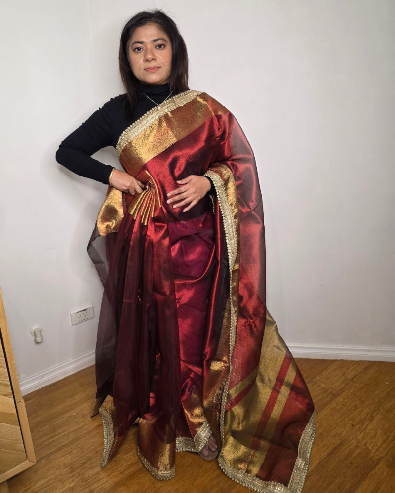 Tissue Saree – Pearl Lace Border with Blouse Piece