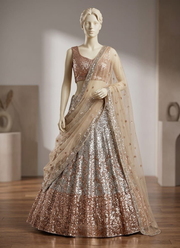 Designer Butterfly Net Lehenga – Dual Sequins Work with Blouse & Dupatta 8