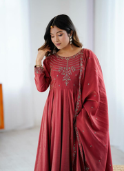 Roman Shimmer Chanderi Silk Anarkali Suit with Beads Work & Dupatta (Sizes XS–XXL) 4