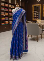 Royal Blue Sharnachura Silk Saree – Zari Work with Blouse Piece 7