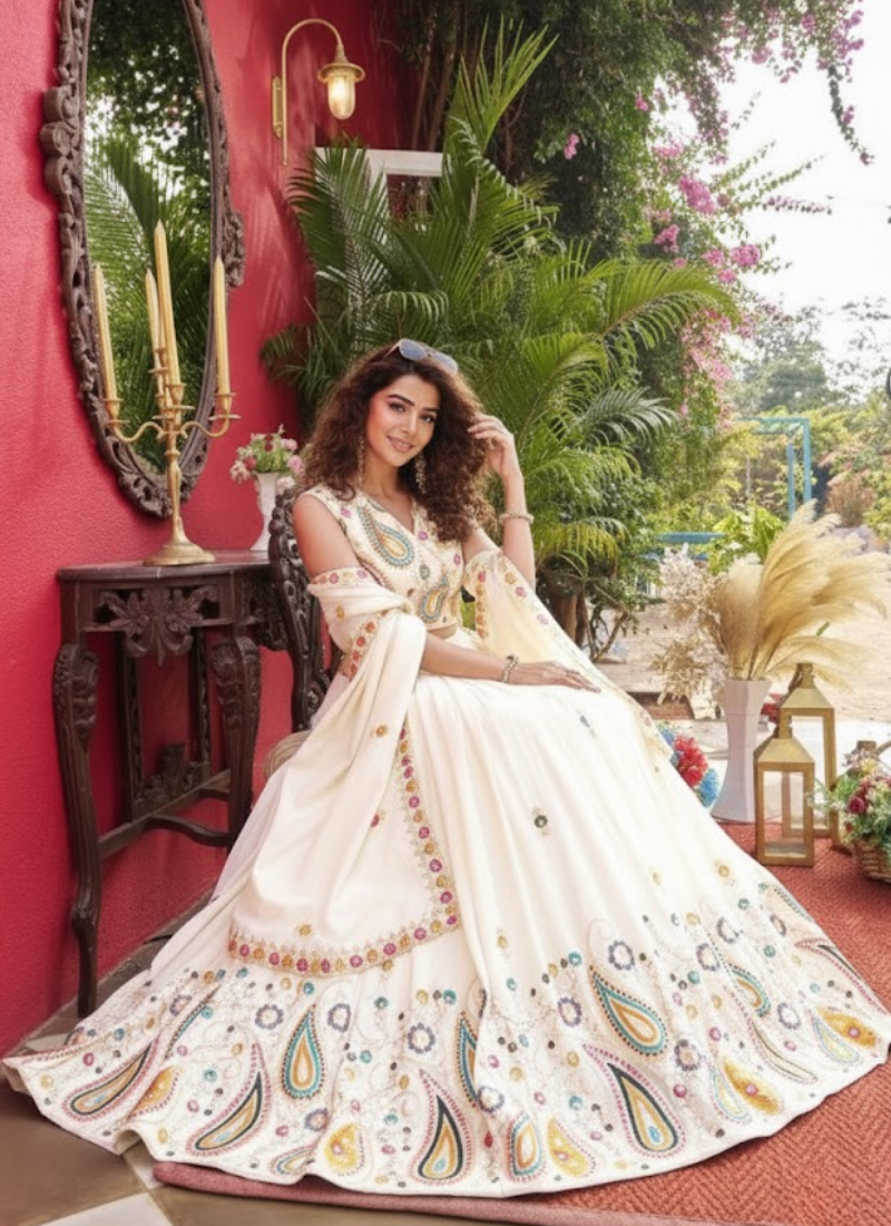 Pure Vichitra Heavy Embroidered Lehenga Choli