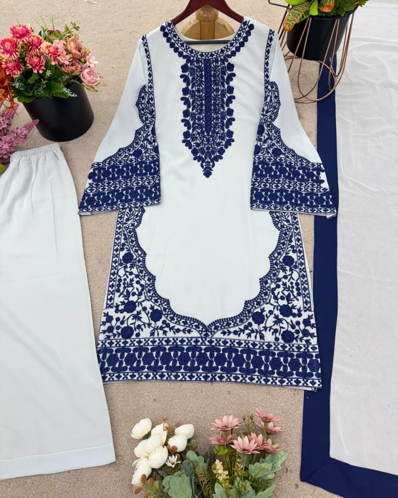 Fox Georgette Salwar Suit – Embroidery Work with Plazzo & Dupatta