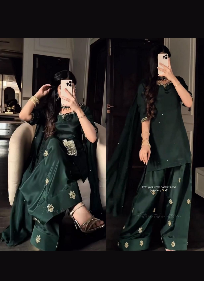 Heavy Crepe Silk Farshi Salwar Suit with Diamond Embroidery - View 8