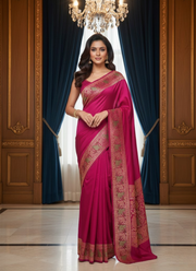 Magenta Color Banarasi Silk Saree – Mina Work with Blouse Piece 7