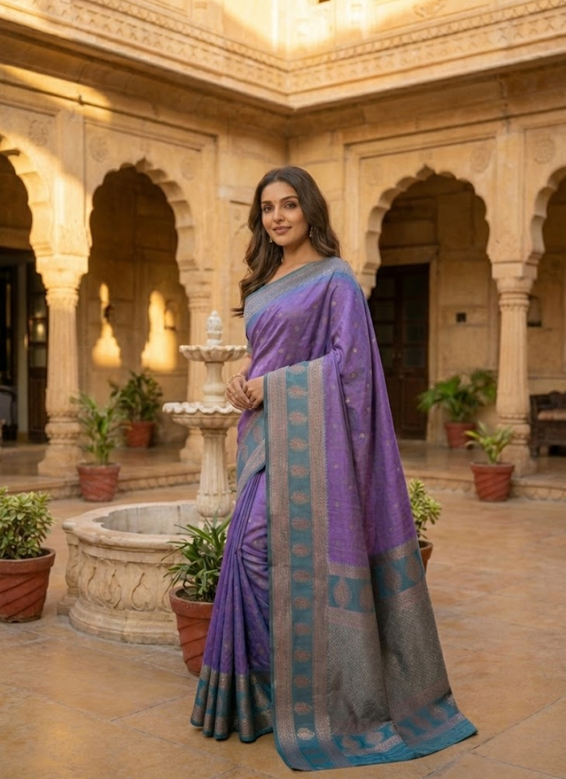 Semi Ikkat Kanchi Saree – Elegant Weave