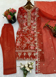 Crunchy Silk Punjabi Straight Suit with Heavy Embroidery + Dupatta 7