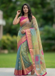 Pure Resham Muslin Banarasi Saree with Blouse 6