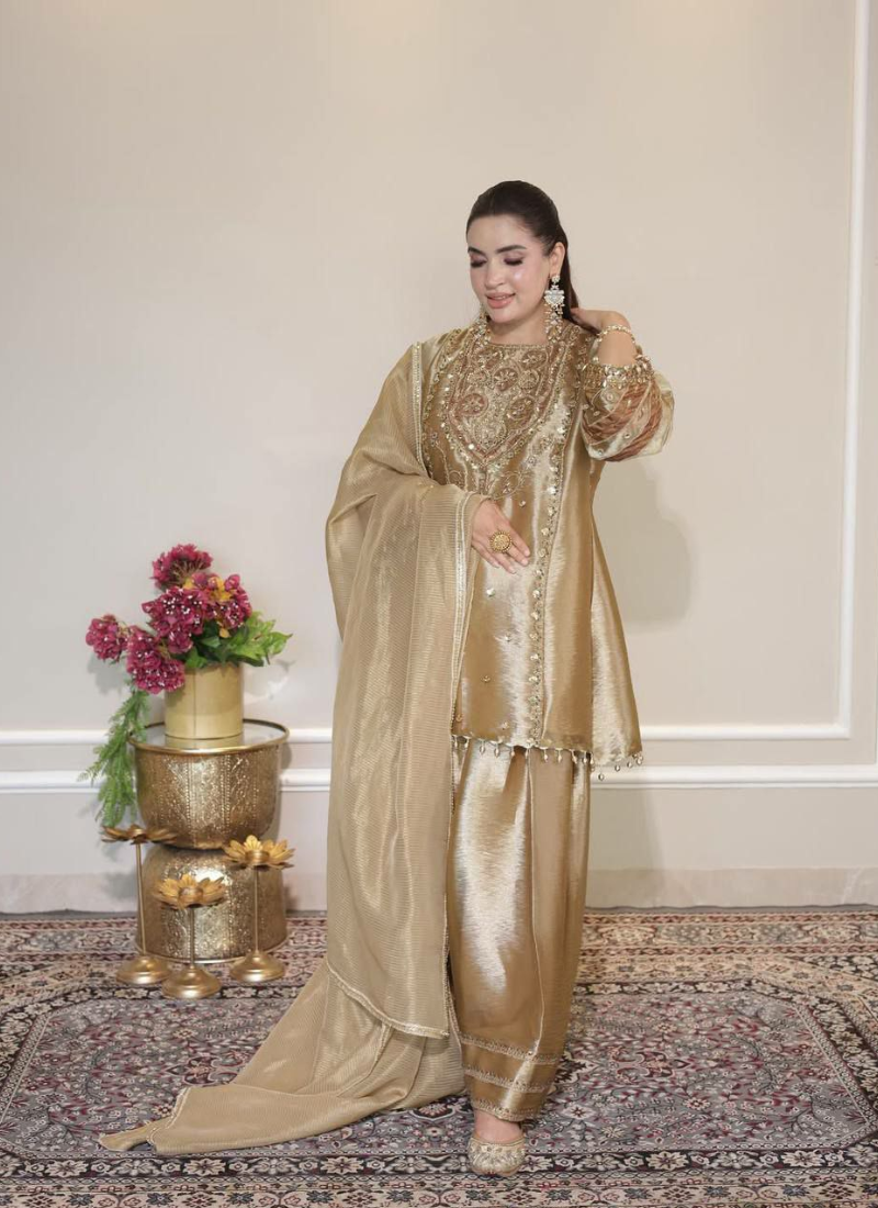 Fendy Gharara Suit with Sequins Embroidery + Dupatta