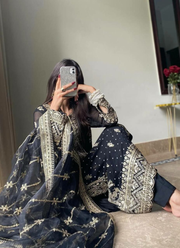 Faux Georgette Straight Punjabi Suit with Sequins & Moti Embroidery + Dupatta 5