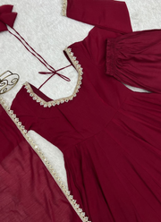 Premium Mal Chanderi Anarkali Set – Mirror Lace Work with Dupatta & Pant 7
