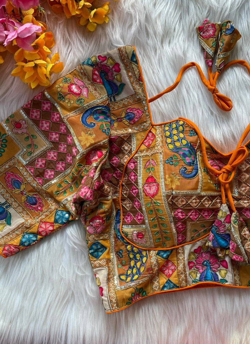 Pure Crepe Blouse with Elbow Sleeves & Back Dori