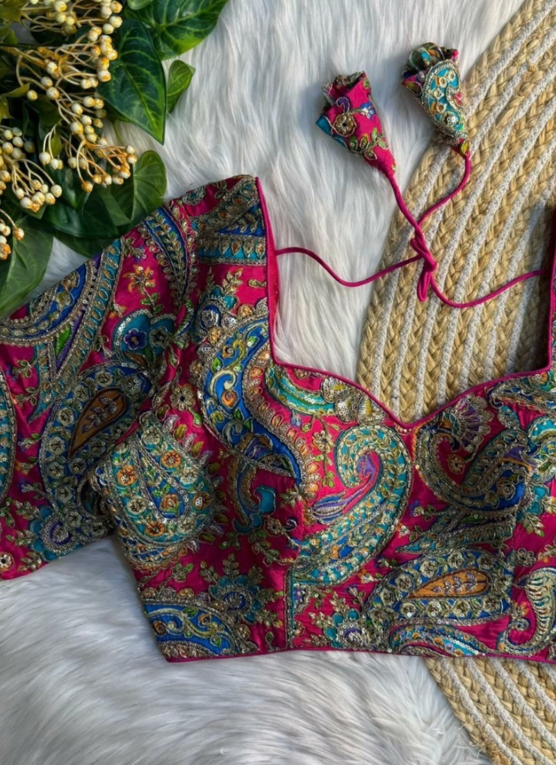 Crape Silk Women’s Blouse with Heavy Position Work & Back‑Open Design