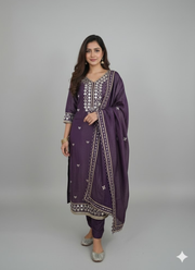 Dark Purple Shimary Silk Salwar Suit with Mirror Work 7