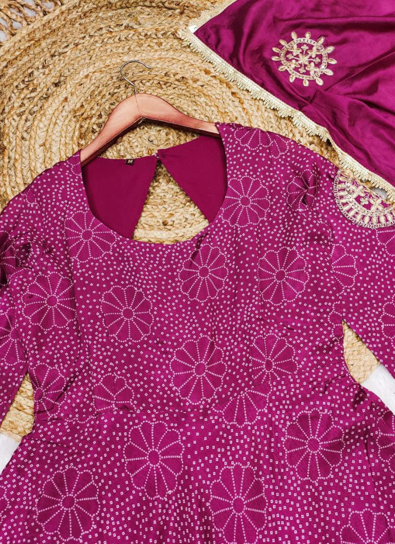 Chinon Silk Anarkali Suit with Elegant Embroidery Detailing