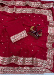 Pure Georgette Saree with Sequins & Dori Embroidery Border + Blouse Fabric 7