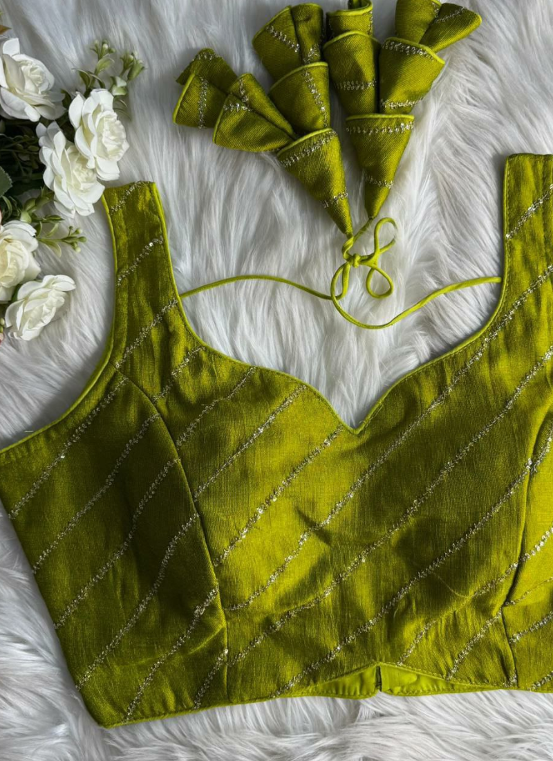 Heavy Vichitra Silk Sleeveless Blouse with Jari Work