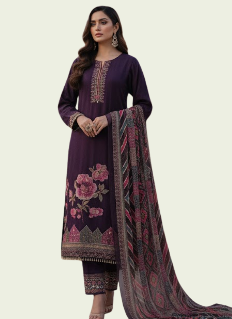Silk Salwar Suit – Hand Embroidery with Chiffon Dupatta