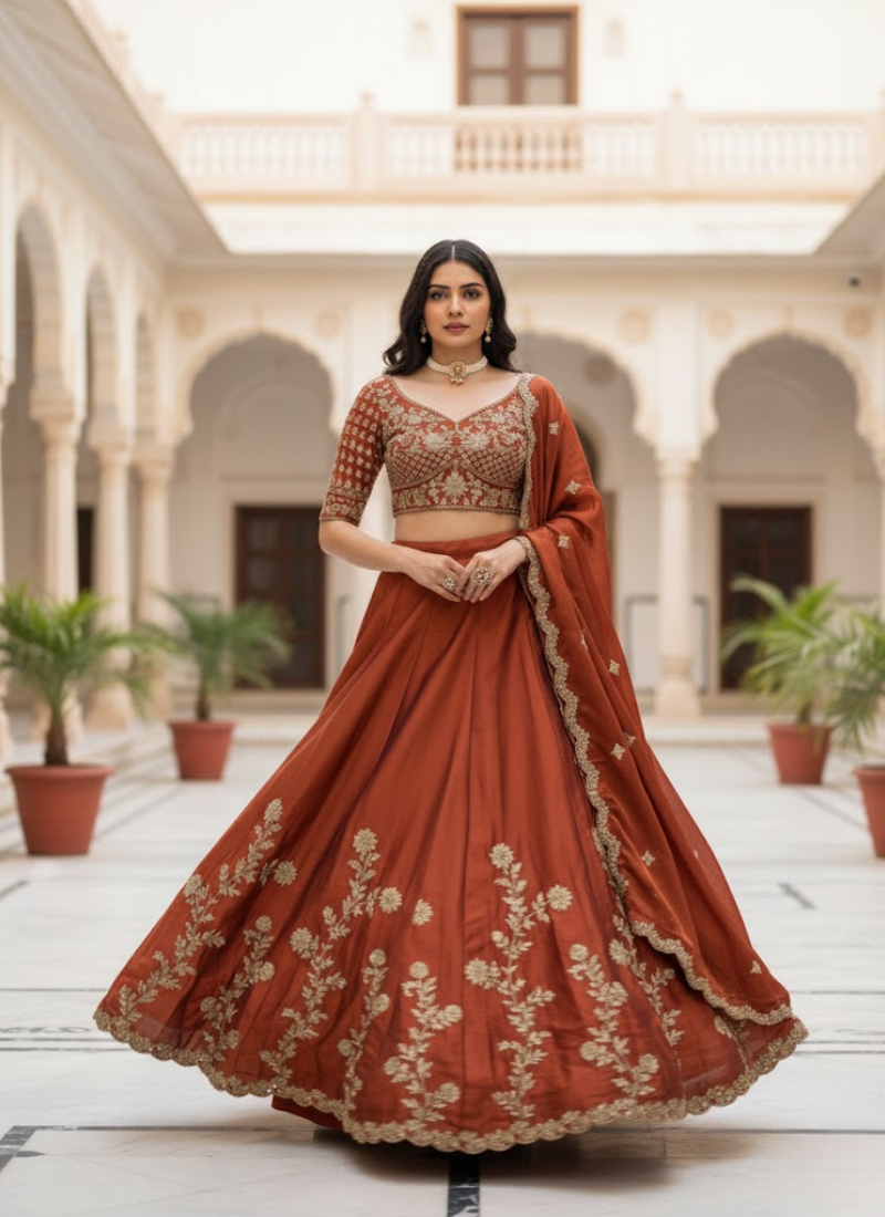 Premium Silk fabric Lehenga with Sequins Embroidery & Dupatta – Semi Stitched Australia