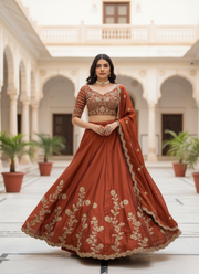 Premium Silk fabric Lehenga with Sequins Embroidery & Dupatta – Semi Stitched 1