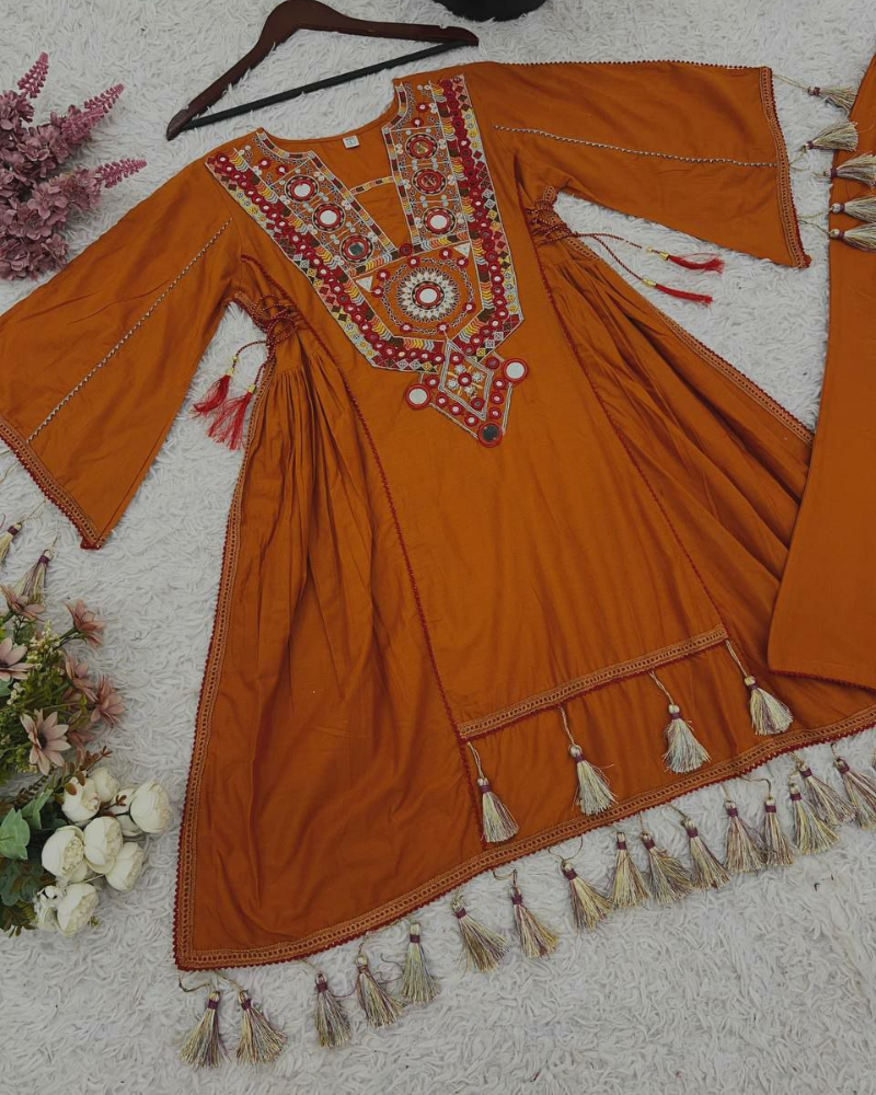 Designer Khadi Cotton Co-ord Set – Embroidery & Mirror Work
