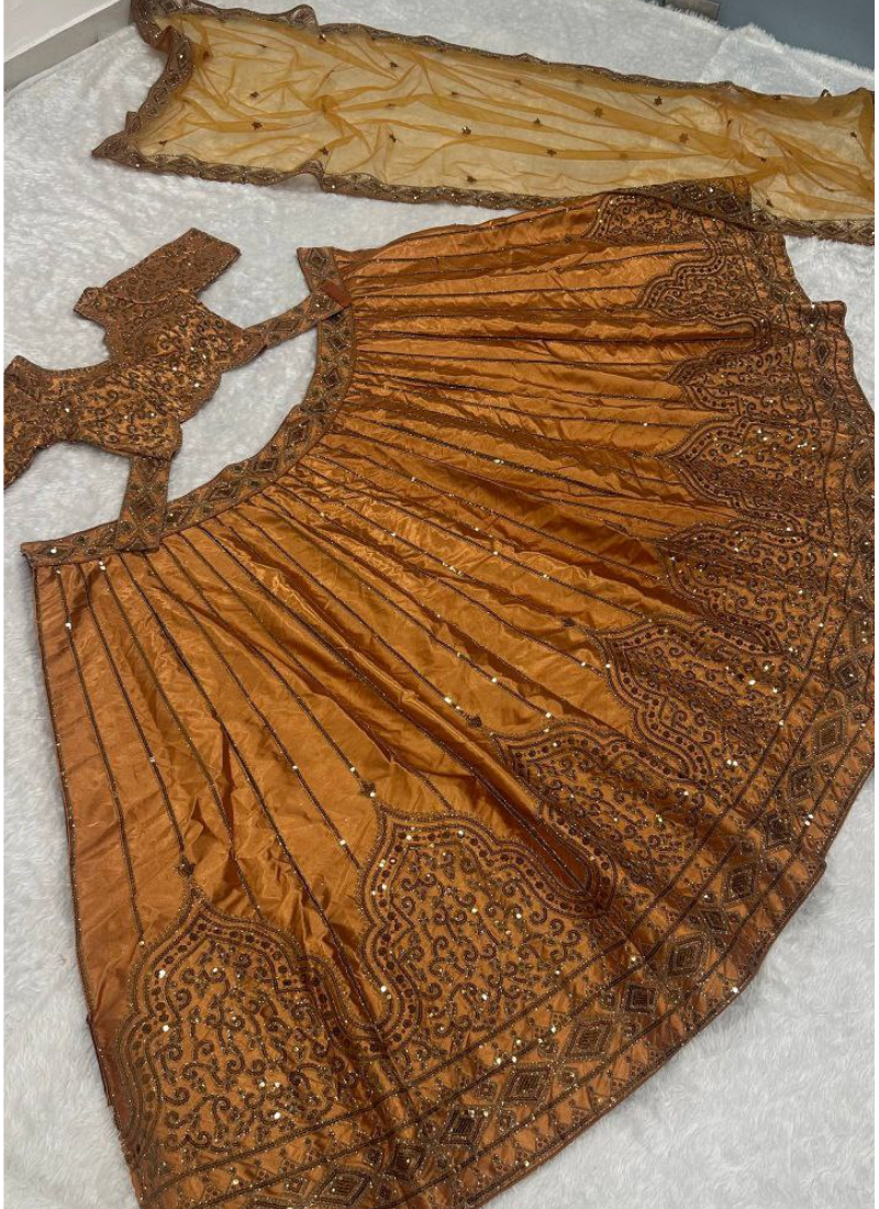 Satin Silk Lehenga Choli with Sequin &amp; Dori Work