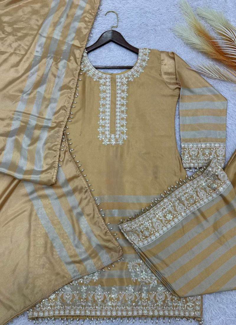 Velvet Embroidered Palazzo Suit with Twill Net Dupatta
