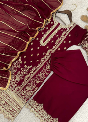 Faux Georgette Palazzo Suit with Sequins Embroidery + Dupatta 7