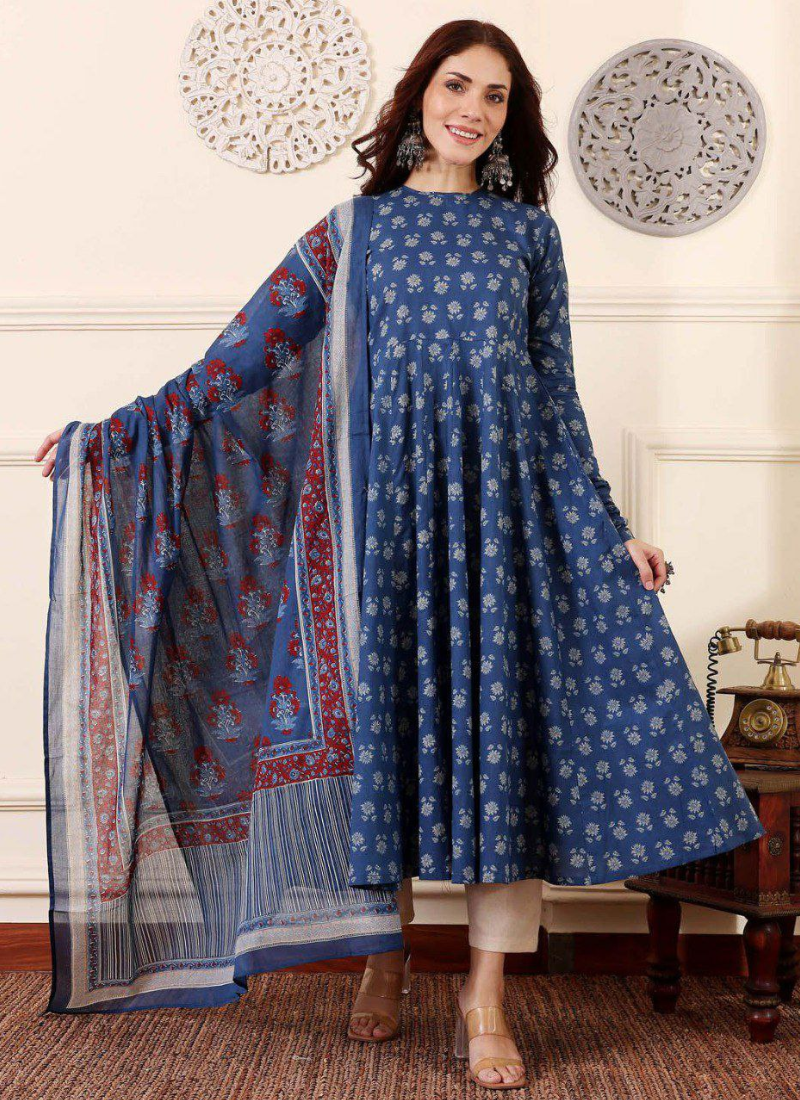 Rayon Print Anarkali Dress with Cotton Blend Dupatta