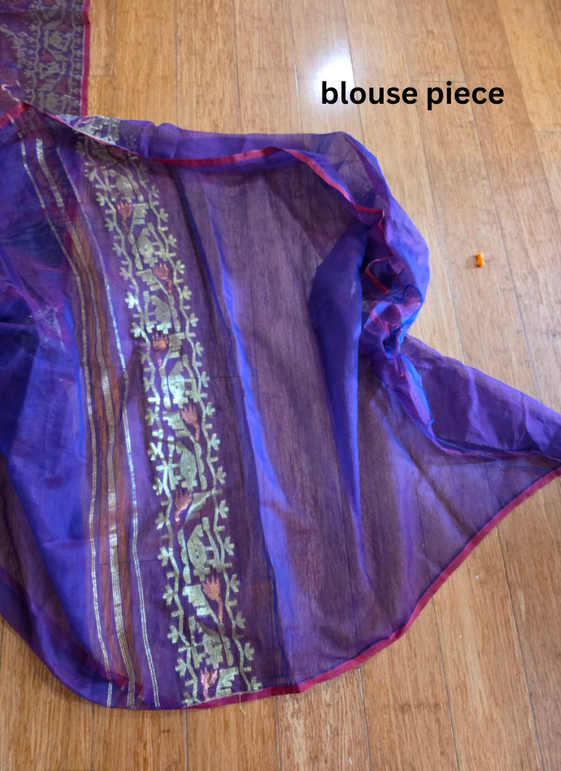 Dark Purple Jamdani Saree with Mari’s Thread Work