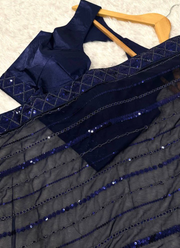 Georgette Saree with Sequins & Japan Satin Blouse Fabric (Unstitched) 7