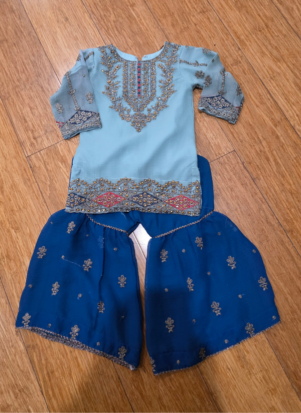 Baby Chiffon Sharara Set with Mirror &amp; Sequin Work