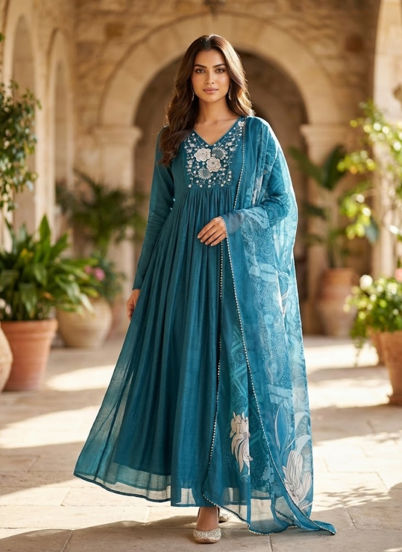 Luxury Vichitra Silk Palazzo Suit with Embroidered Organza Dupatta