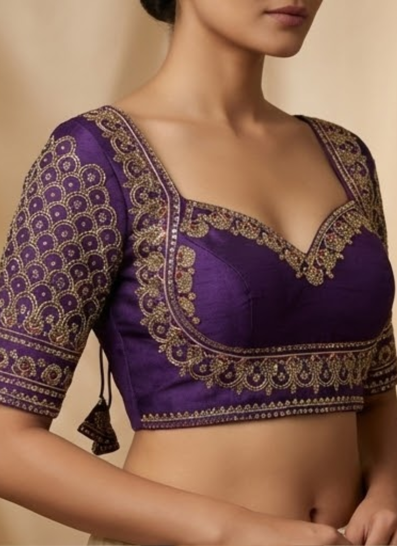 Italian Silk Women’s Blouse with Sequins & Handwork Partywear Design