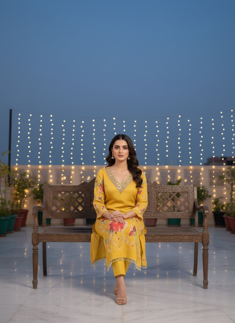 Pakistani Silk Salwar Suit with Mirror & Stone Work