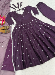 Designer Anarkali Suit in Roman Silk with Embroidery Work + Organza Dupatta 7