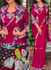Party Jacket Saree – Heavy Crepe Satin with Embroidery Work, Traditional Indian Saree & Ethnic Fashion Australia 7