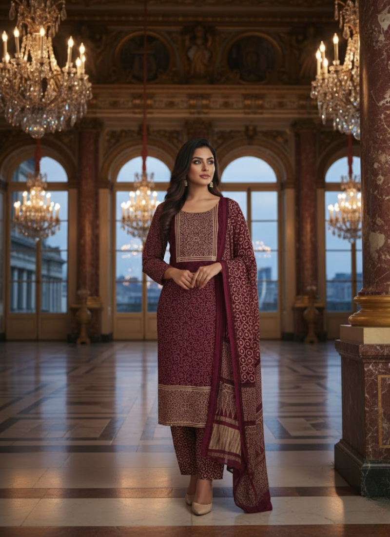 Pure Modal Ajrak Salwar Suit – Dupatta Kari Border