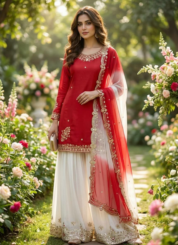 French Crepe Salwar Suit with Organza Dupatta