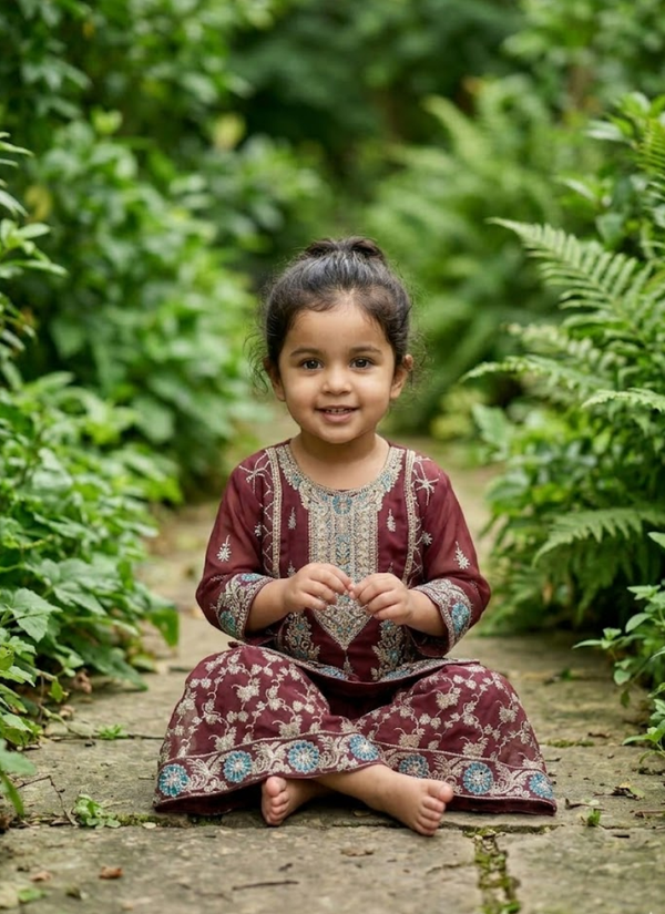 Baby Sharara Set in Raw Silk with Mirror Work