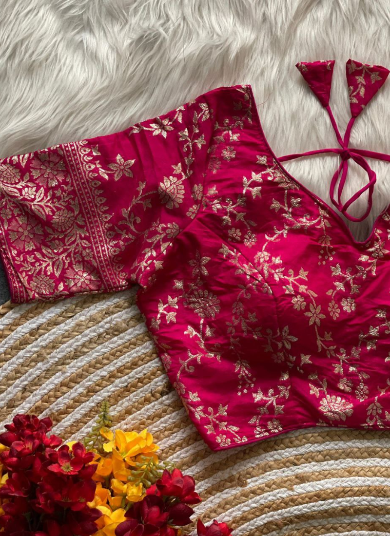 Pure Dola Silk Partywear Blouse with Front Open Style