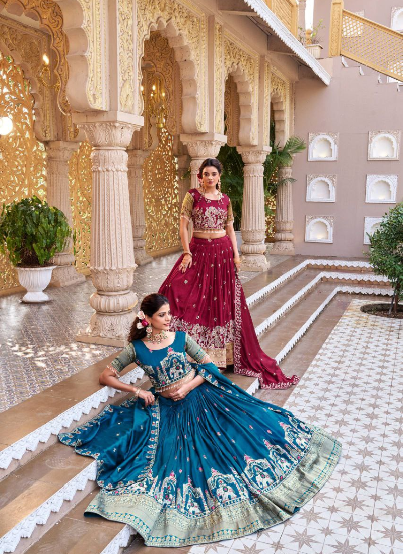 Pure Vichitra Embroidered Lehenga Choli Set