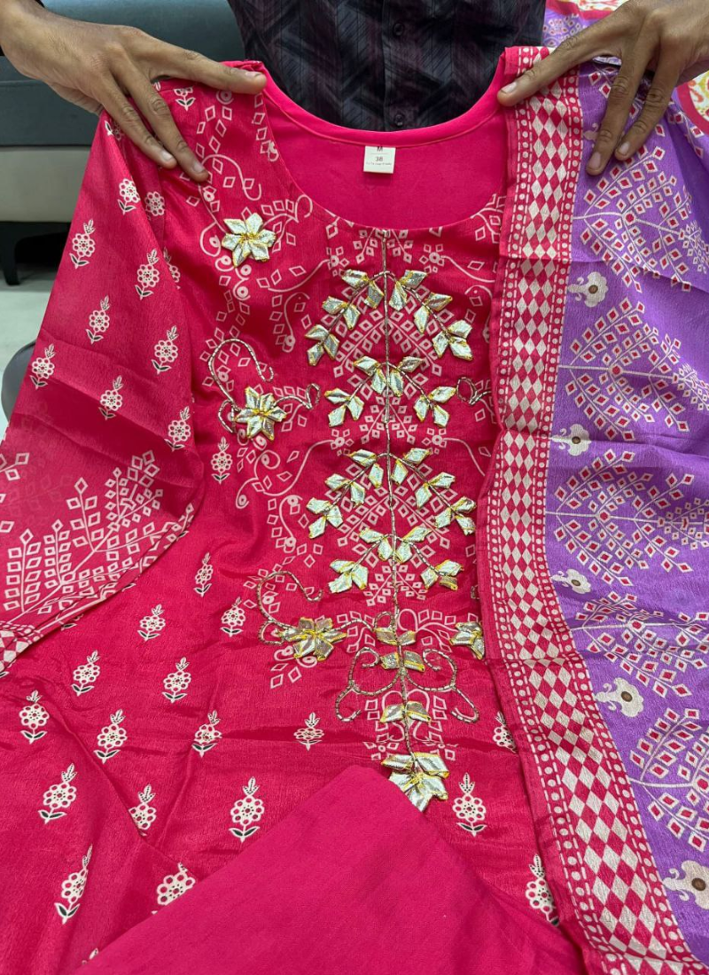 Handcrafted Punjabi Suit with Katha Embroidery & Mirror Work Dupatta