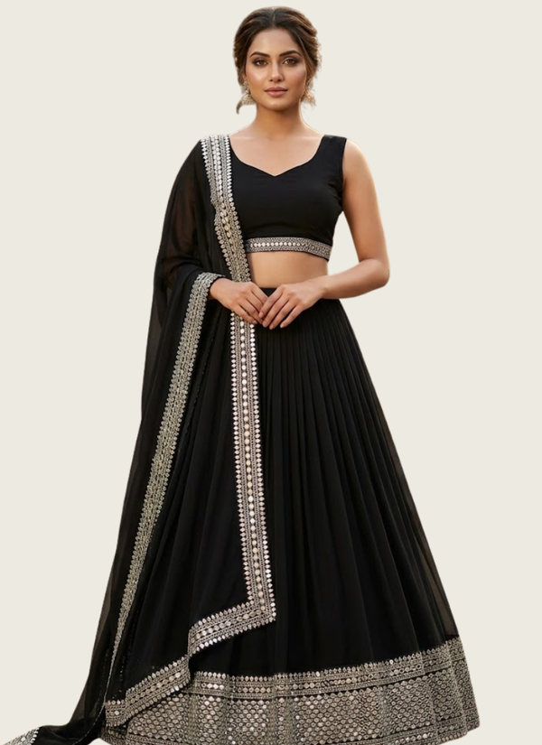 Faux Georgette Cocktail Lehenga Choli with Thread & Sequins Embroidery + Lace Dupatta Australia